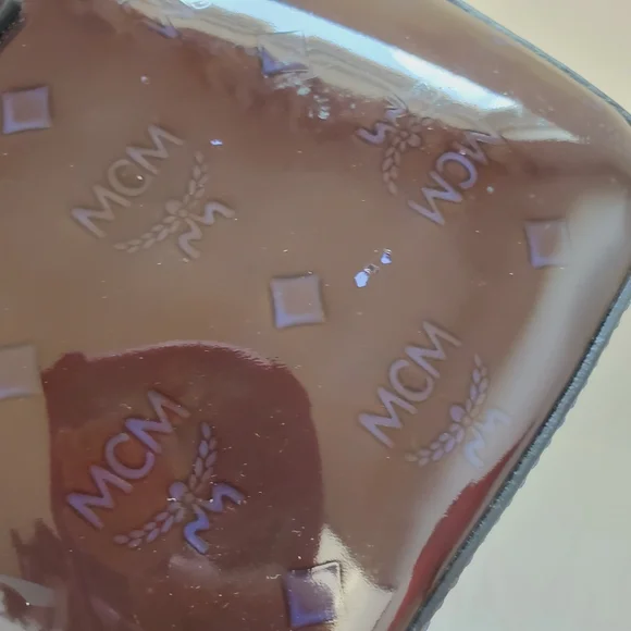 MCM Patent Embossed Satchel Crossbody Bag Ombre Brown Blue Purple - Picture 14 of 16